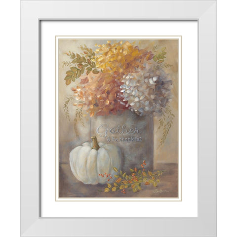 Gather And Be Thankful White Modern Wood Framed Art Print with Double Matting by Britton, Pam