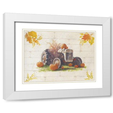 Harvest Tractor White Modern Wood Framed Art Print with Double Matting by Britton, Pam