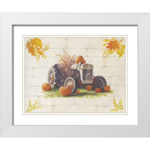 Harvest Tractor White Modern Wood Framed Art Print with Double Matting by Britton, Pam