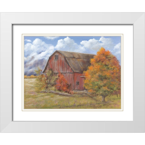 Autumn Barn White Modern Wood Framed Art Print with Double Matting by Britton, Pam