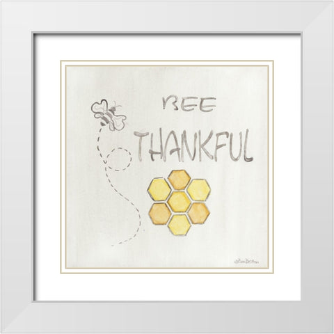 Bee Thankful White Modern Wood Framed Art Print with Double Matting by Britton, Pam