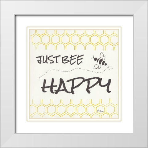 Just Bee Happy White Modern Wood Framed Art Print with Double Matting by Britton, Pam