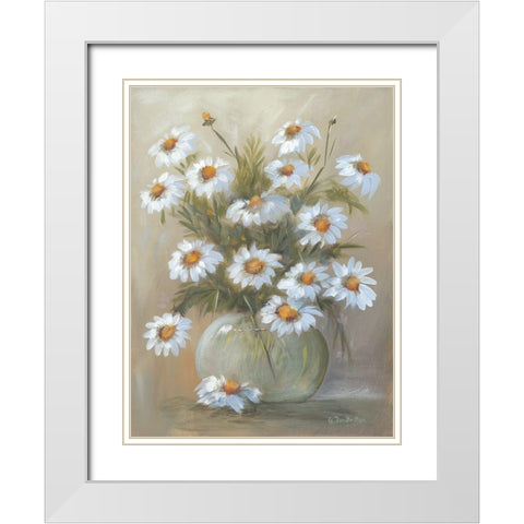 Bowl of Daisies White Modern Wood Framed Art Print with Double Matting by Britton, Pam