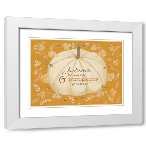 Autumn Leaves And Pumpkin White Modern Wood Framed Art Print with Double Matting by Britton, Pam