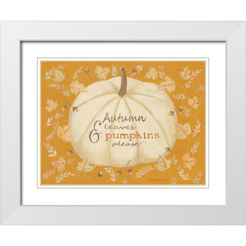 Autumn Leaves And Pumpkin White Modern Wood Framed Art Print with Double Matting by Britton, Pam