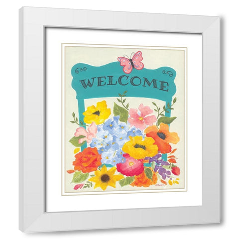 Bunches of Welcome White Modern Wood Framed Art Print with Double Matting by Britton, Pam
