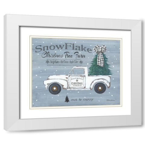 Snowflake Christmas Tree Farm White Modern Wood Framed Art Print with Double Matting by Britton, Pam