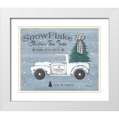 Snowflake Christmas Tree Farm White Modern Wood Framed Art Print with Double Matting by Britton, Pam