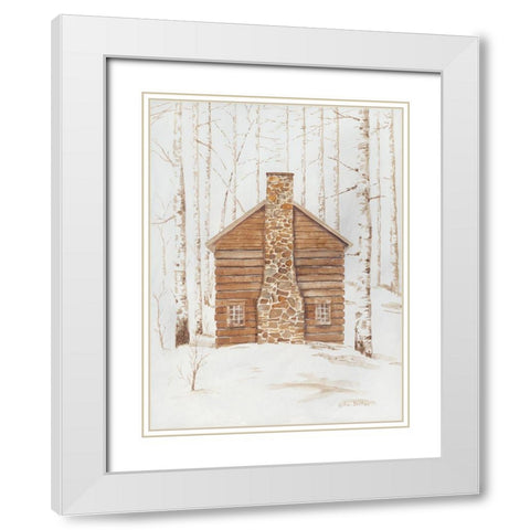 Wintery Cabin White Modern Wood Framed Art Print with Double Matting by Britton, Pam