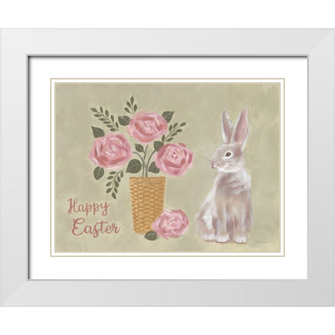 Happy Easter Basket White Modern Wood Framed Art Print with Double Matting by Britton, Pam