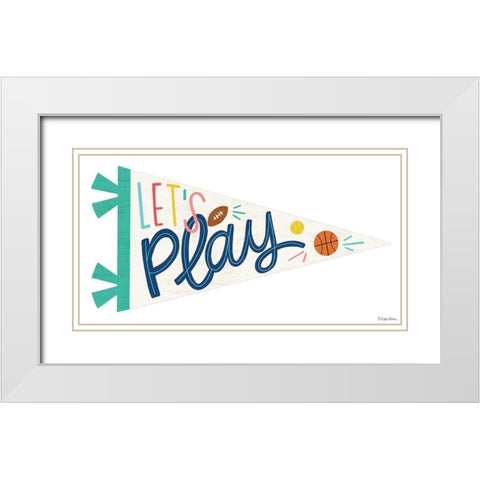 Lets Play Pennant White Modern Wood Framed Art Print with Double Matting by Lady Louise Designs