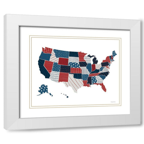 Patchwork USA Map White Modern Wood Framed Art Print with Double Matting by Lady Louise Designs
