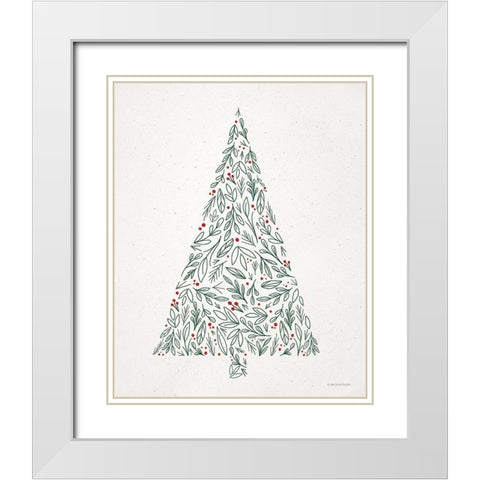Floral Christmas Tree II  White Modern Wood Framed Art Print with Double Matting by Lady Louise Designs