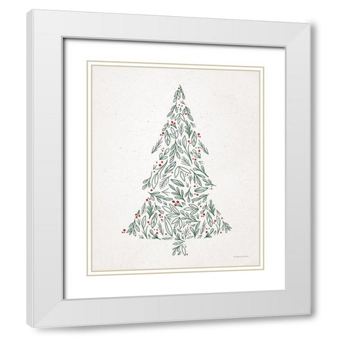 Floral Christmas Tree III  White Modern Wood Framed Art Print with Double Matting by Lady Louise Designs