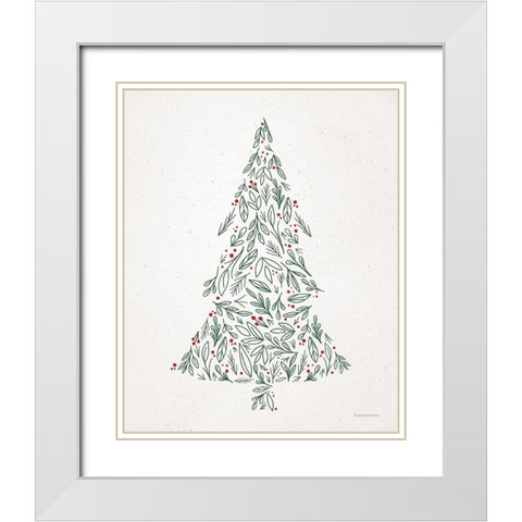 Floral Christmas Tree III  White Modern Wood Framed Art Print with Double Matting by Lady Louise Designs