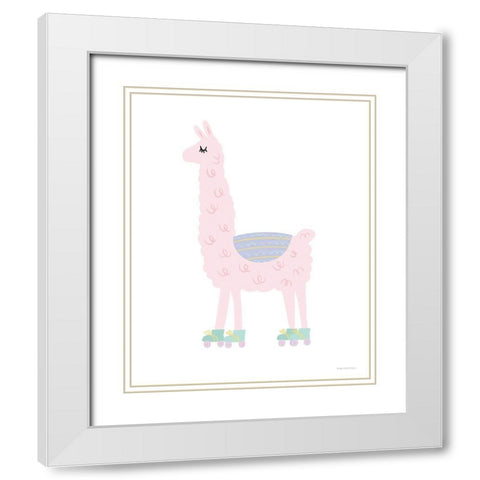 Llama White Modern Wood Framed Art Print with Double Matting by Lady Louise Designs