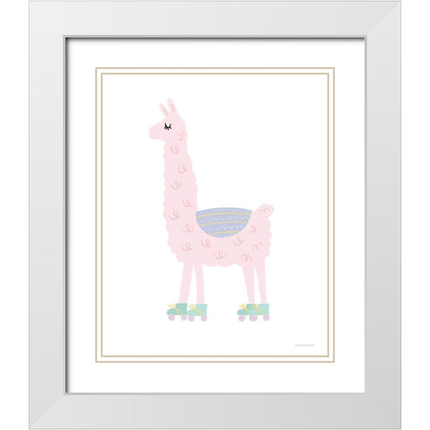 Llama White Modern Wood Framed Art Print with Double Matting by Lady Louise Designs