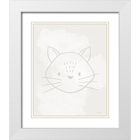 Soft Cat White Modern Wood Framed Art Print with Double Matting by Lady Louise Designs