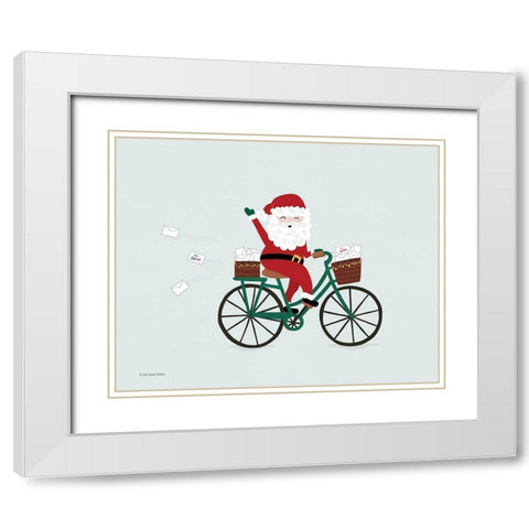 Santa Bike White Modern Wood Framed Art Print with Double Matting by Lady Louise Designs