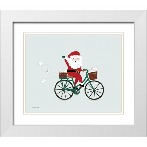 Santa Bike White Modern Wood Framed Art Print with Double Matting by Lady Louise Designs