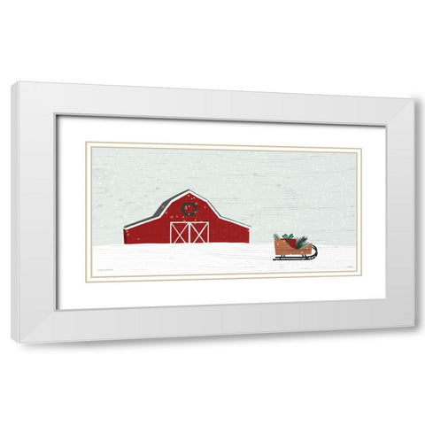 Christmas Barn White Modern Wood Framed Art Print with Double Matting by Lady Louise Designs