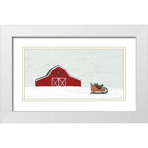 Christmas Barn White Modern Wood Framed Art Print with Double Matting by Lady Louise Designs
