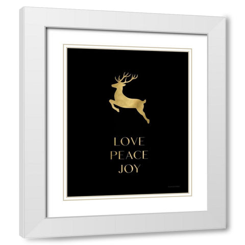 Love-Peace-Joy Reindeer White Modern Wood Framed Art Print with Double Matting by Lady Louise Designs