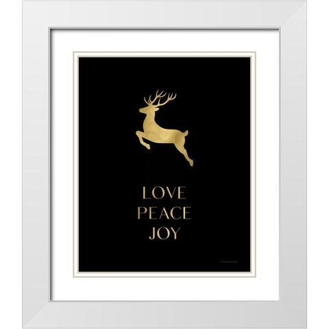 Love-Peace-Joy Reindeer White Modern Wood Framed Art Print with Double Matting by Lady Louise Designs