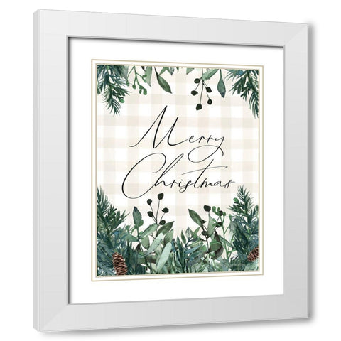 Merry Christmas Plaid White Modern Wood Framed Art Print with Double Matting by Lady Louise Designs