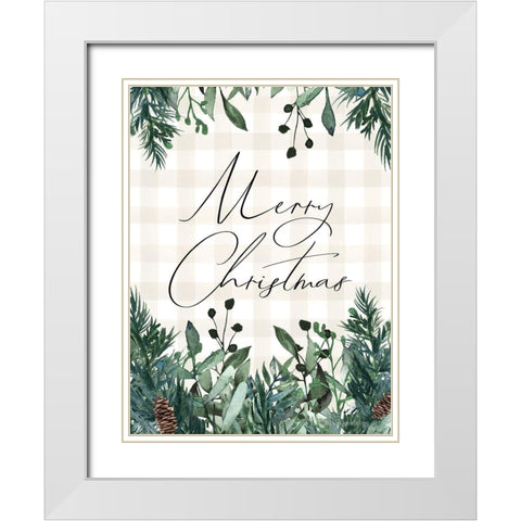 Merry Christmas Plaid White Modern Wood Framed Art Print with Double Matting by Lady Louise Designs