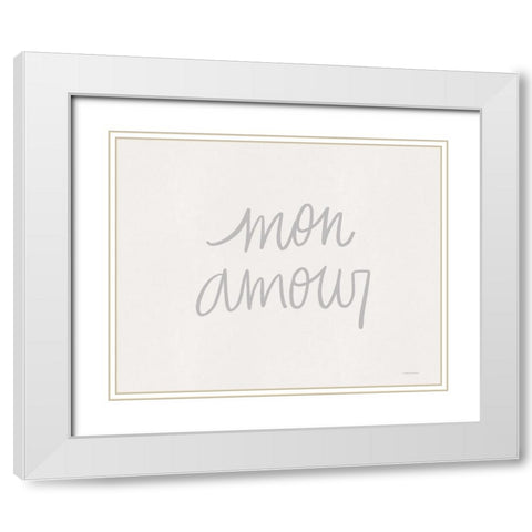 Mon Amour White Modern Wood Framed Art Print with Double Matting by Lady Louise Designs