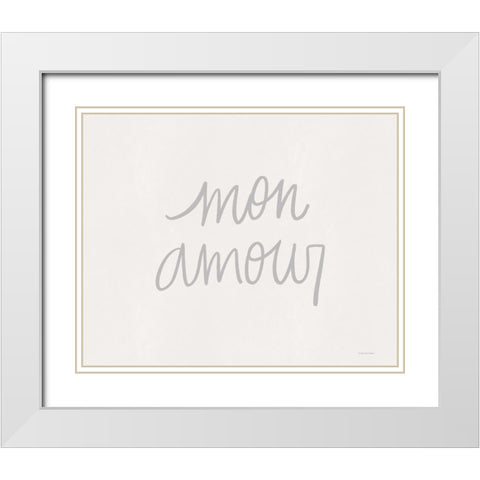 Mon Amour White Modern Wood Framed Art Print with Double Matting by Lady Louise Designs