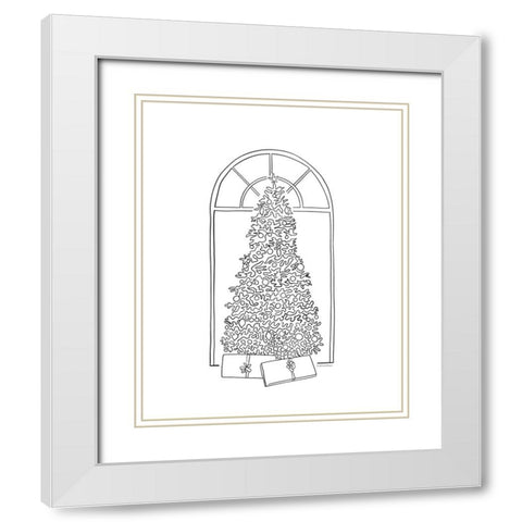 Christmas Tree Line Drawing White Modern Wood Framed Art Print with Double Matting by Lady Louise Designs