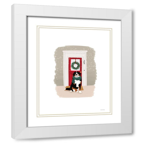 Christmas Dog White Modern Wood Framed Art Print with Double Matting by Lady Louise Designs