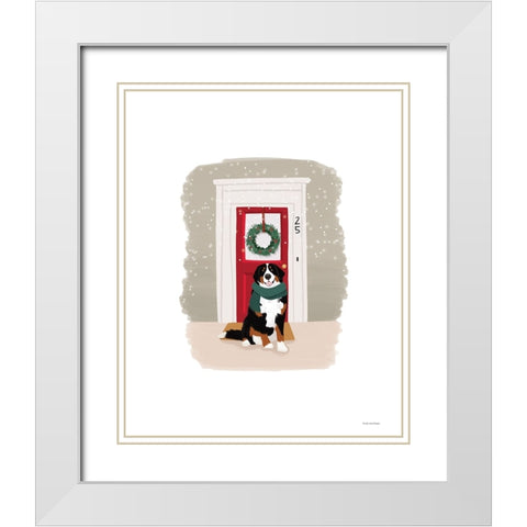 Christmas Dog White Modern Wood Framed Art Print with Double Matting by Lady Louise Designs