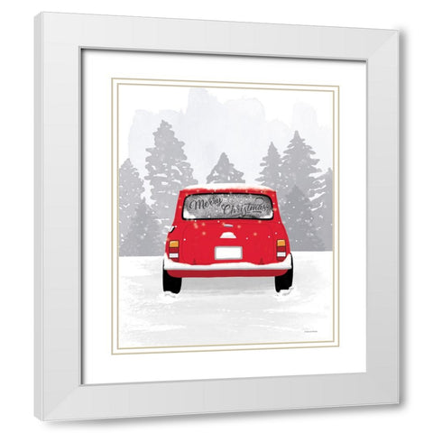 Red Christmas Car White Modern Wood Framed Art Print with Double Matting by Lady Louise Designs