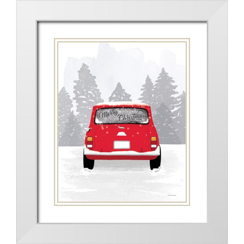 Red Christmas Car White Modern Wood Framed Art Print with Double Matting by Lady Louise Designs
