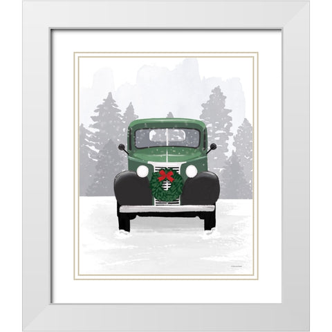 Vintage Car Christmas White Modern Wood Framed Art Print with Double Matting by Lady Louise Designs