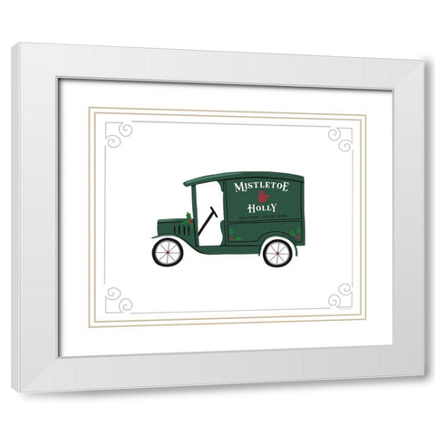 Mistletoe And Holly Vintage Delivery Truck White Modern Wood Framed Art Print with Double Matting by Lady Louise Designs