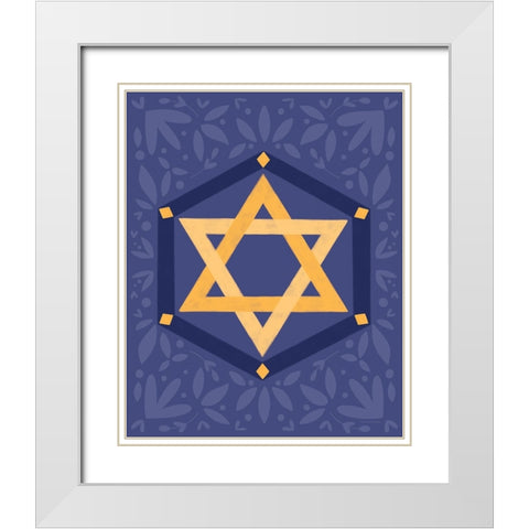 Star of David White Modern Wood Framed Art Print with Double Matting by Lady Louise Designs