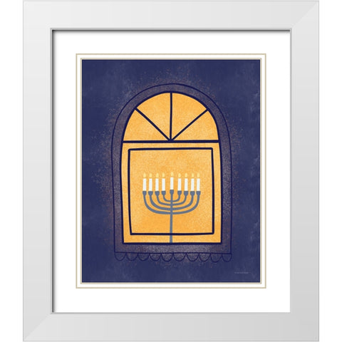 Window Menorah White Modern Wood Framed Art Print with Double Matting by Lady Louise Designs