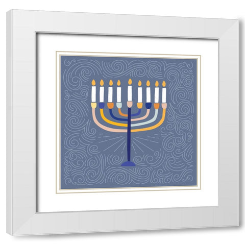 Deco Menorah White Modern Wood Framed Art Print with Double Matting by Lady Louise Designs
