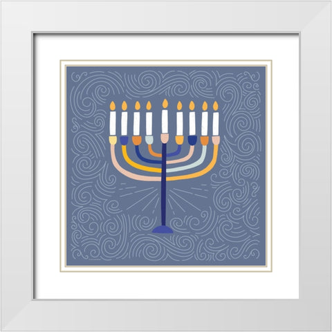Deco Menorah White Modern Wood Framed Art Print with Double Matting by Lady Louise Designs