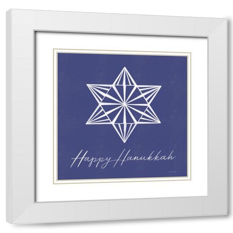 Happy Hanukkah Star White Modern Wood Framed Art Print with Double Matting by Lady Louise Designs