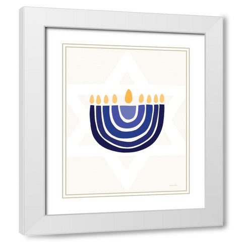Rainbow Menorah White Modern Wood Framed Art Print with Double Matting by Lady Louise Designs