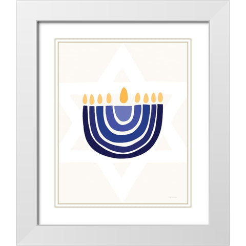 Rainbow Menorah White Modern Wood Framed Art Print with Double Matting by Lady Louise Designs