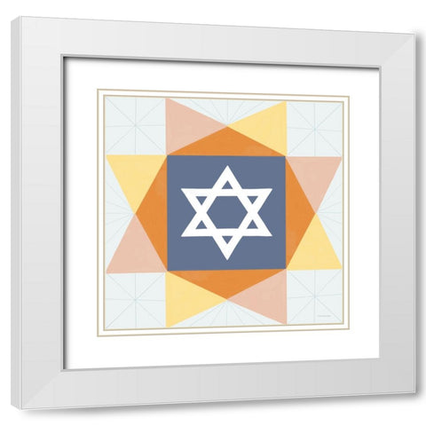 Star Quilt White Modern Wood Framed Art Print with Double Matting by Lady Louise Designs