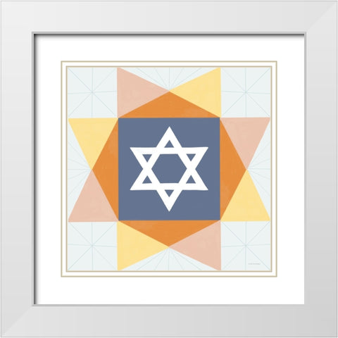 Star Quilt White Modern Wood Framed Art Print with Double Matting by Lady Louise Designs