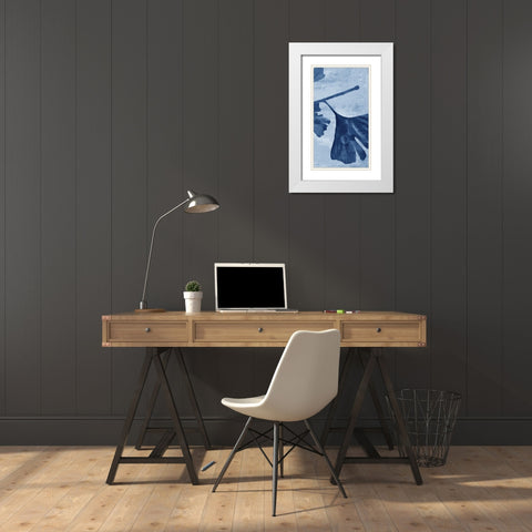 Ginkgo Branch in Blue III White Modern Wood Framed Art Print with Double Matting by Cloverfield And Co.