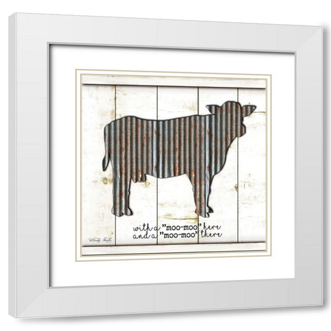 Metal Cow White Modern Wood Framed Art Print with Double Matting by Jacobs, Cindy